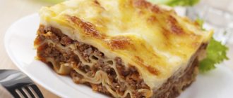 Lazy lasagna made from lavash with minced meat. Recipe in the oven with mushrooms, bechamel sauce, pasta 