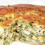 Jellied pie with eggs and canned fish